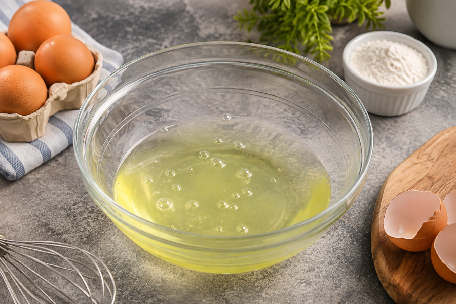 Fresh egg whites in a bowl